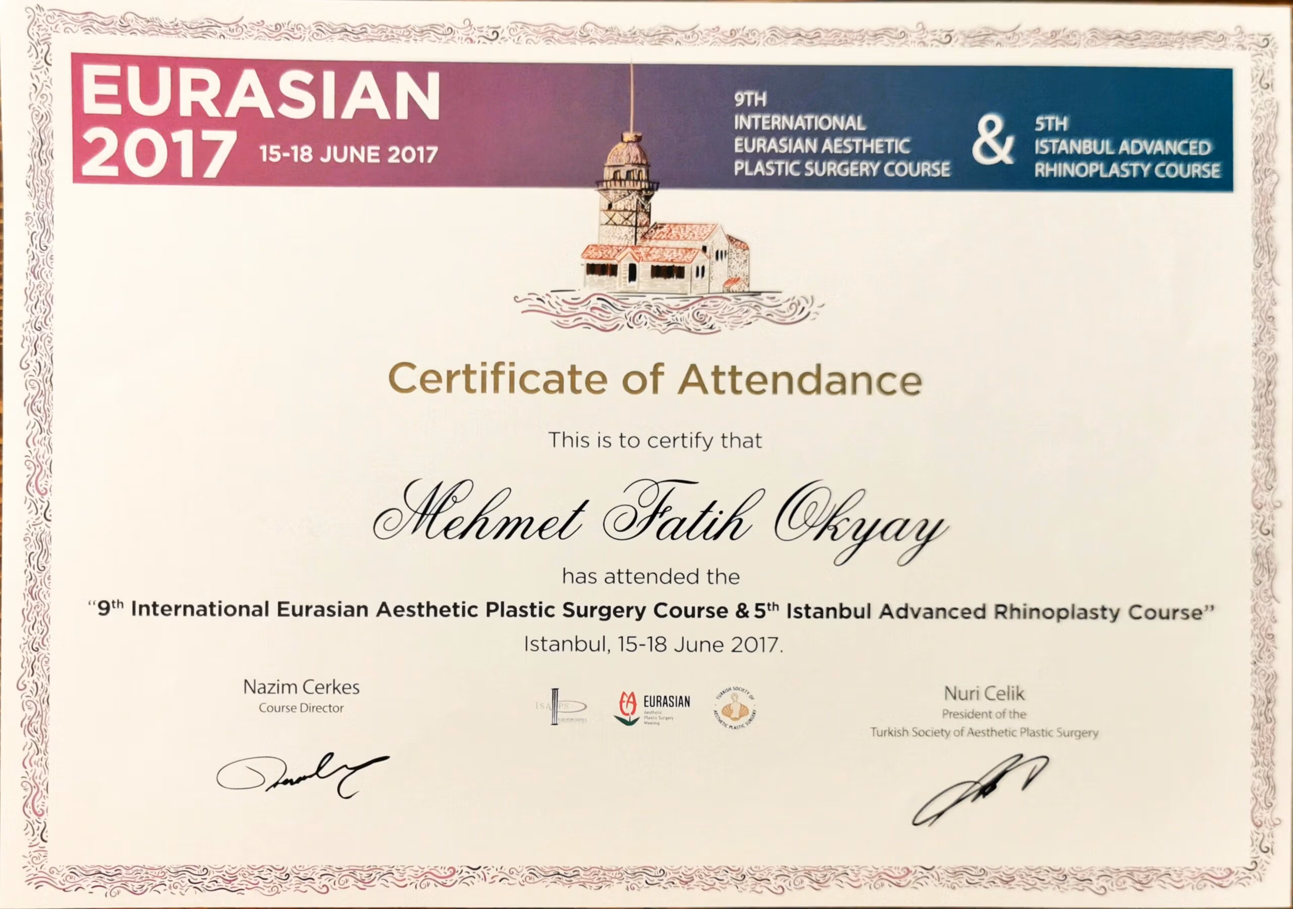 Mehmet Fatih Okyay Dr. MFO Eurasischer Kongress-Zertifikat