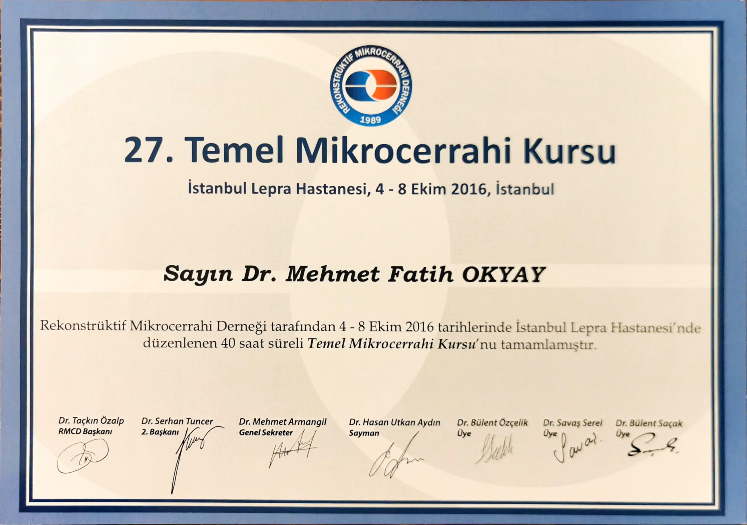 Mehmet Fatih Okyay Dr. MFO-Lizenz für Mikrochirurgie