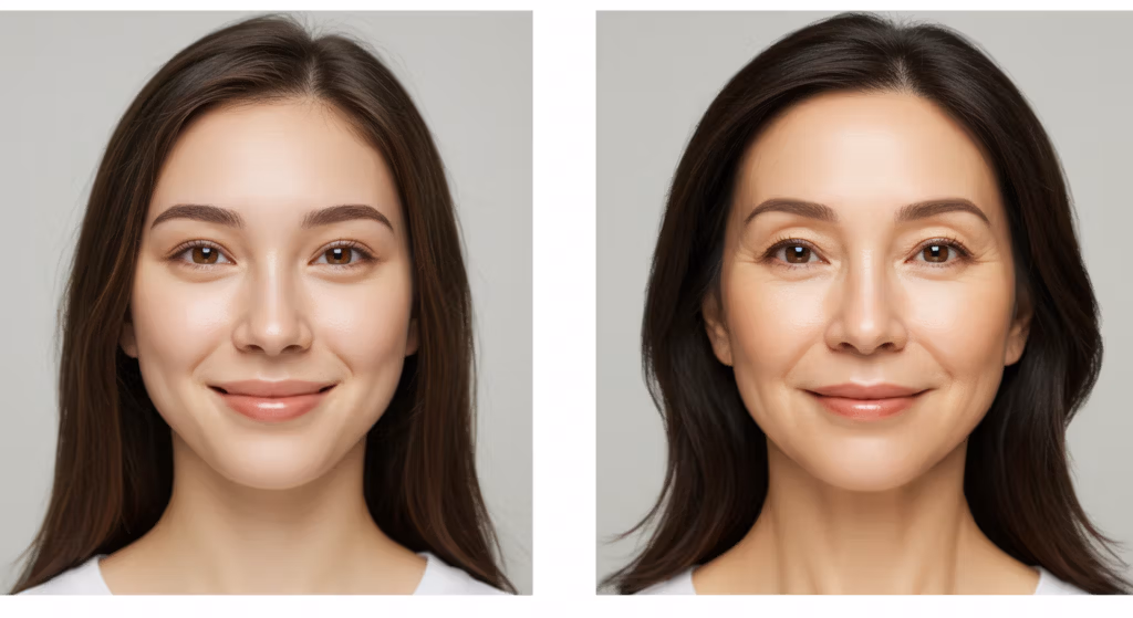 Dos fotografías de mujeres, una más joven y otra mayor, una al lado de la otra, que muestran rasgos y expresiones faciales naturales con un mínimo de maquillaje.