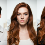 Tre individui dall'aspetto diverso. A sinistra, un uomo con i capelli scuri e una camicia bianca abbottonata. Al centro, una donna con lunghi capelli rossi ondulati, che indossa un top chiaro. A destra, un'altra donna con i capelli rossi simili, che indossa anche lei un top scuro.