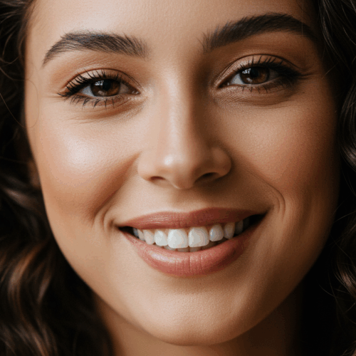 Portrait en gros plan d'une femme aux cheveux bruns bouclés souriant à la caméra.