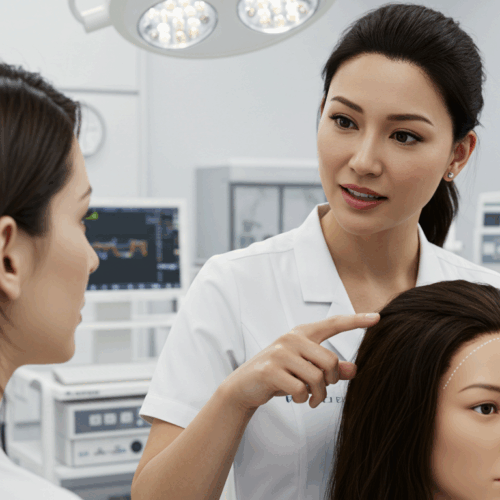 Een medische professional demonstreert een procedure op een medische pop, terwijl een andere persoon toekijkt in een klinische setting.