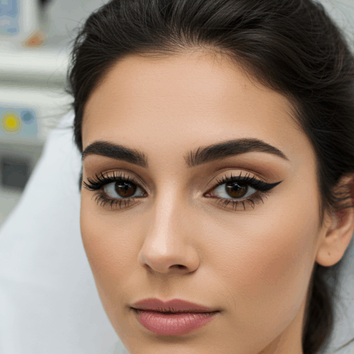 A close-up photo of a woman with dark hair and makeup, looking directly at the camera with a neutral expression.
