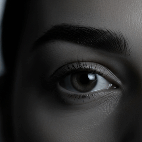 A close-up photograph of a person's eye, focusing on the intricate details of the eyelashes and the iris. The image highlights the texture of the skin and the natural beauty of the eye.