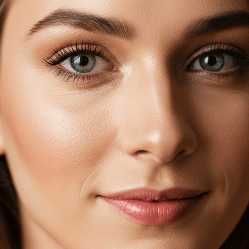 Primer plano de una mujer de ojos verdes y cabello castaño claro, mirando directamente a la cámara con una leve sonrisa.