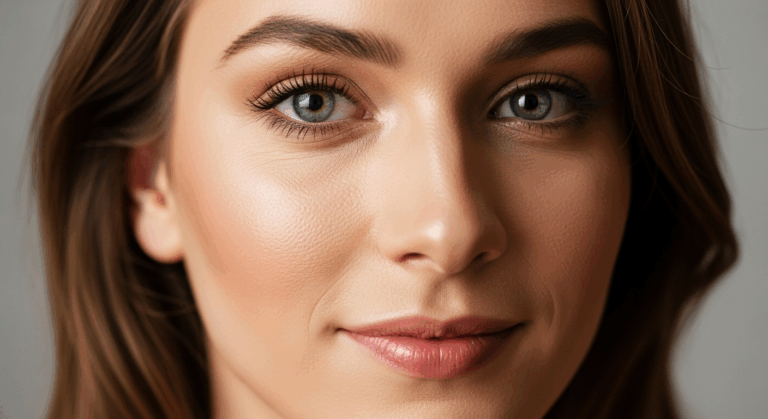 Ritratto ravvicinato di una donna con occhi verdi e capelli castano chiaro, che guarda direttamente la fotocamera con un leggero sorriso.