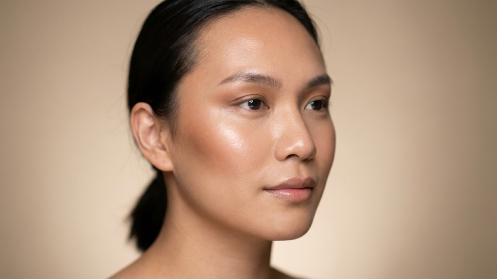 A professional editorial analysis of the image featuring a close-up portrait of an individual with meticulous attention to technical and aesthetic details. The image showcases a female subject with a focus on skin texture, lighting, and composition. --- **Camera and Optics:** The image appears to be captured using a high-resolution camera, likely employing an 85mm macro lens, which is ideal for portrait photography. This lens choice ensures a sharp focus on the subject’s facial features while maintaining a soft, blurred background. The image quality is hyperrealistic, suggesting it may have been captured in 8K resolution, allowing for intricate details such as skin texture and subtle reflections to be prominently visible. --- **Lighting Design:** The lighting in the image employs a soft yet directional approach, likely using a combination of diffused and hard-light techniques. The light seems to originate from a side angle, creating a subtle yet dramatic shadow effect that accentuates the subject’s facial contours. This technique enhances the three-dimensionality of the face, particularly highlighting the cheekbones, jawline, and brow structure. The softness of the light ensures a flattering glow on the skin, avoiding harsh shadows while still providing depth. --- **Anatomy and Identity:** The subject is female, captured in a neutral and poised expression. The portrait focuses on her facial anatomy, emphasizing her symmetrical features, high cheekbones, and delicate jawline. The posture is upright and composed, exuding a sense of elegance and confidence. The image does not reveal the full body, but the visible facial structure suggests a refined and balanced aesthetic. --- **Texture and Skin:** The skin texture is a focal point of this image, showcasing a dewy and luminous complexion. There is a subtle sheen on the skin, possibly indicating the presence of light moisture or a skincare product that enhances the natural glow. The lighting accentuates this luminescence, creating a soft radiance that reflects off the skin’s surface. The hyperrealistic quality of the image allows for the visibility of fine details such as pores and the natural variation in skin tone, contributing to an overall impression of vitality and health. --- **Clothing and Accessories:** The subject appears to be minimally dressed or possibly without clothing, as the focus is entirely on the facial and upper neck area. There are no visible accessories, fabrics, or hardware elements in this close-up shot. The absence of clothing or accessories ensures that the viewer’s attention remains solely on the subject’s facial features and skin texture. --- **Composition and Background:** The composition of the image is tightly framed, centering on the subject’s face and upper neck. This close-up framing creates an intimate and engaging portrait. The background is a neutral, soft beige tone, which complements the subject’s skin tone and ensures that the focus remains on her. The atmosphere of the image is minimalist and elegant, evoking a sense of sophistication and tranquility. The lack of distractions in the background reinforces the subject’s prominence and the overall aesthetic quality of the portrait.
