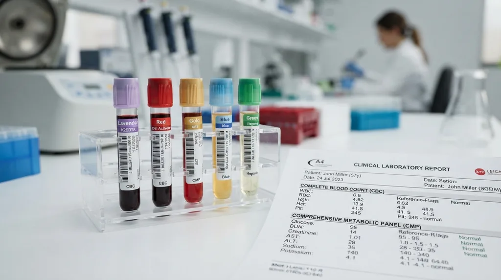 Präoperative Blutuntersuchung und klinischer Laborbericht in einer modernen chirurgischen Klinik.