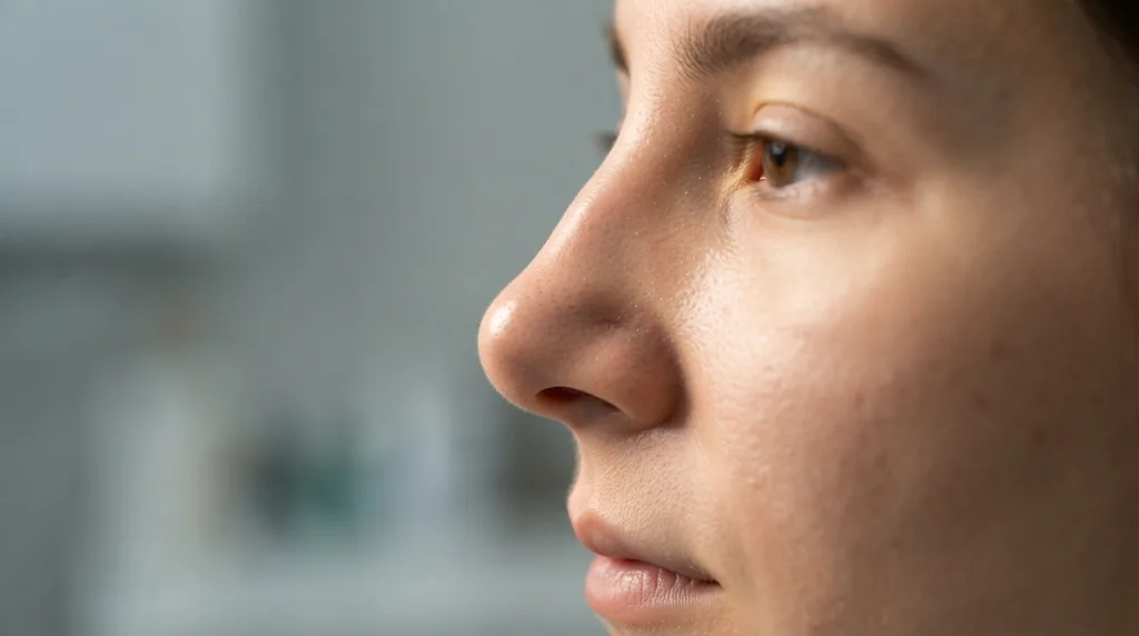 Seitenansicht der Nase eines Patienten, die die Nasenkontur und die Weichteilmerkmale für eine Rhinoplastik zeigt.