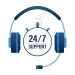 Abbildung eines Headsets mit einem Timer, der den 24/7-Support anzeigt